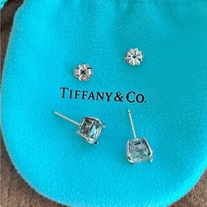 Tiffany and Co. 925 Sterling Silver Cushion Cut Amethyst Stud Earrings
